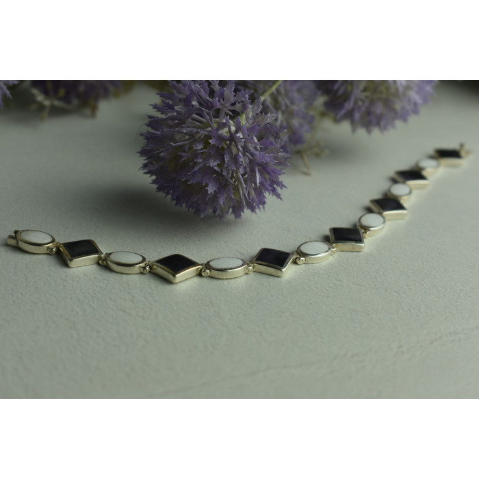 Sky Jewelry Серебряный браслет с Черным Агатом и Перламутром