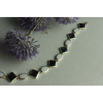 Sky Jewelry Серебряный браслет с Черным Агатом и Перламутром