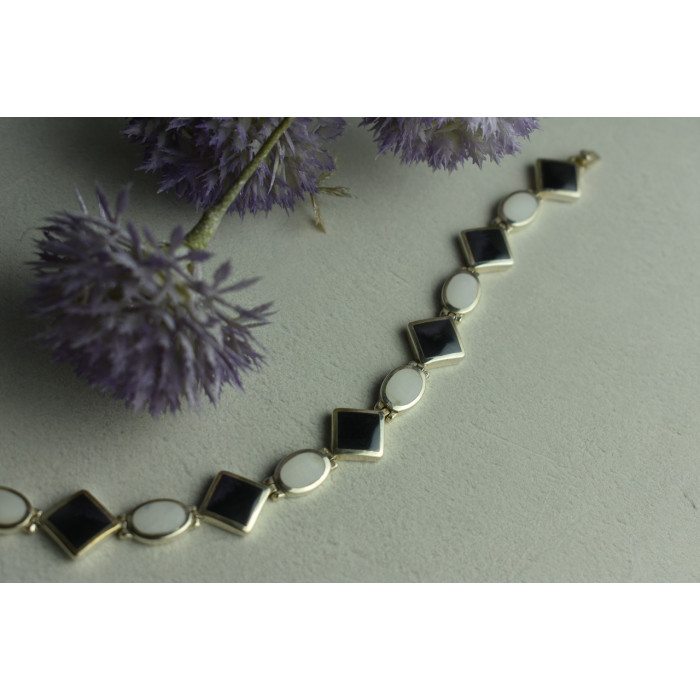 Sky Jewelry Серебряный браслет с Черным Агатом и Перламутром