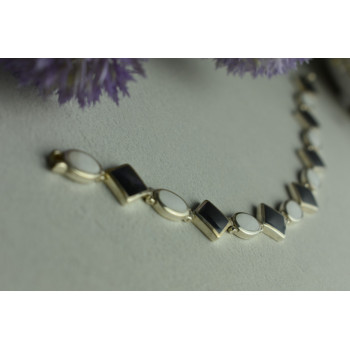 Sky Jewelry Серебряный браслет с Черным Агатом и Перламутром
