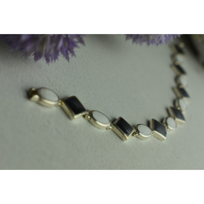 Sky Jewelry Серебряный браслет с Черным Агатом и Перламутром