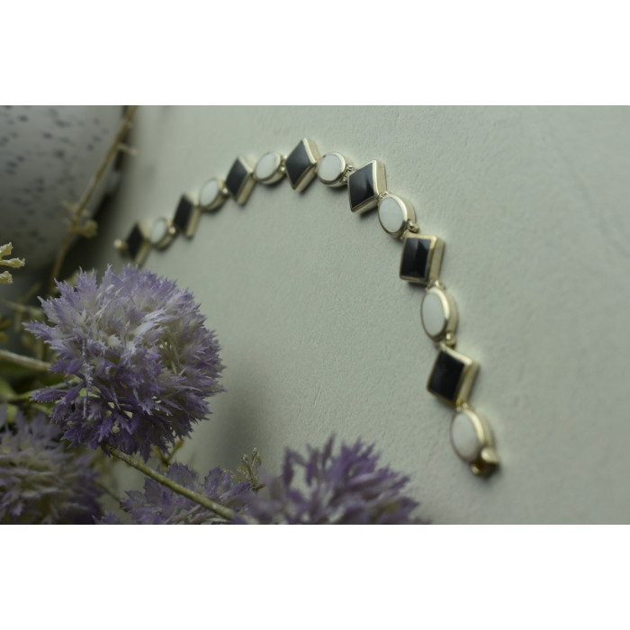 Sky Jewelry Серебряный браслет с Черным Агатом и Перламутром
