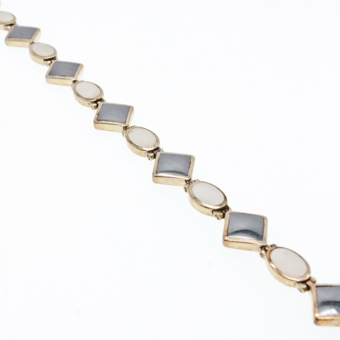 Sky Jewelry Серебряный браслет с Черным Агатом и Перламутром