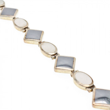 Sky Jewelry Серебряный браслет с Черным Агатом и Перламутром