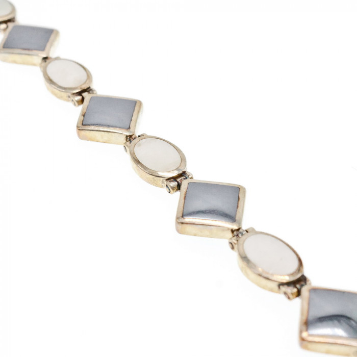 Sky Jewelry Серебряный браслет с Черным Агатом и Перламутром