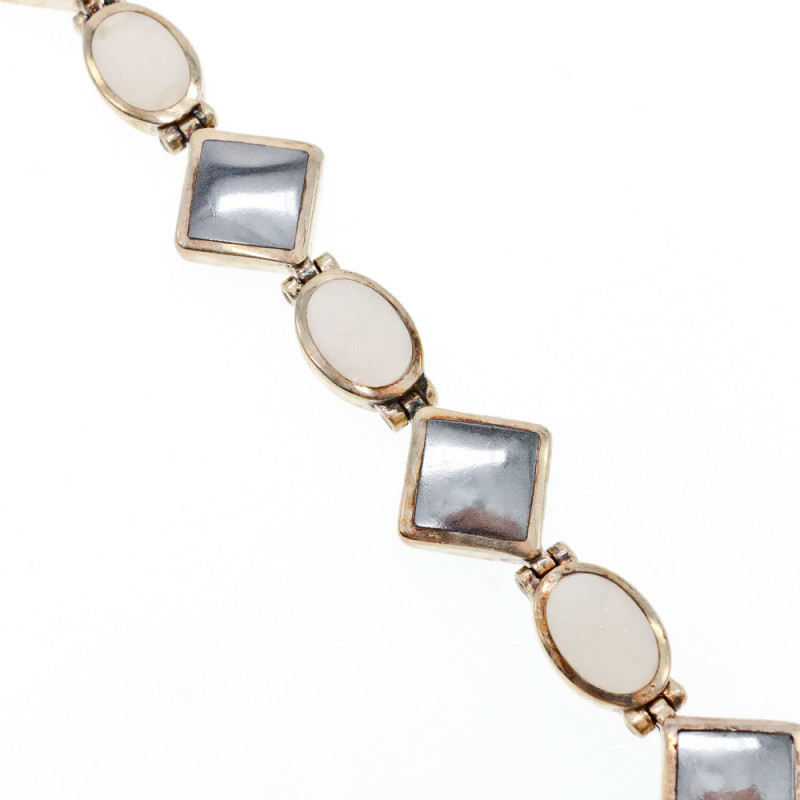 Sky Jewelry Серебряный браслет с Черным Агатом и Перламутром