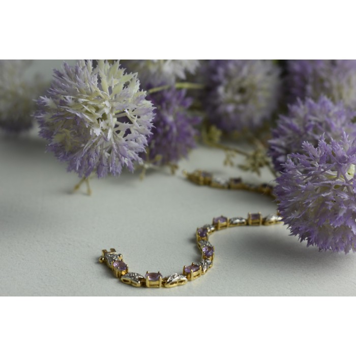 Sky Jewelry Серебряный браслет в позолоте с Фиолетовым Танзанитом