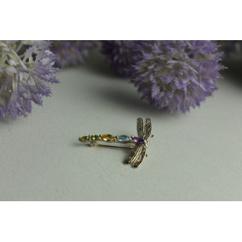 Sky Jewelry Серебряная брошь *СТРЕКОЗА* с натуральными камнями