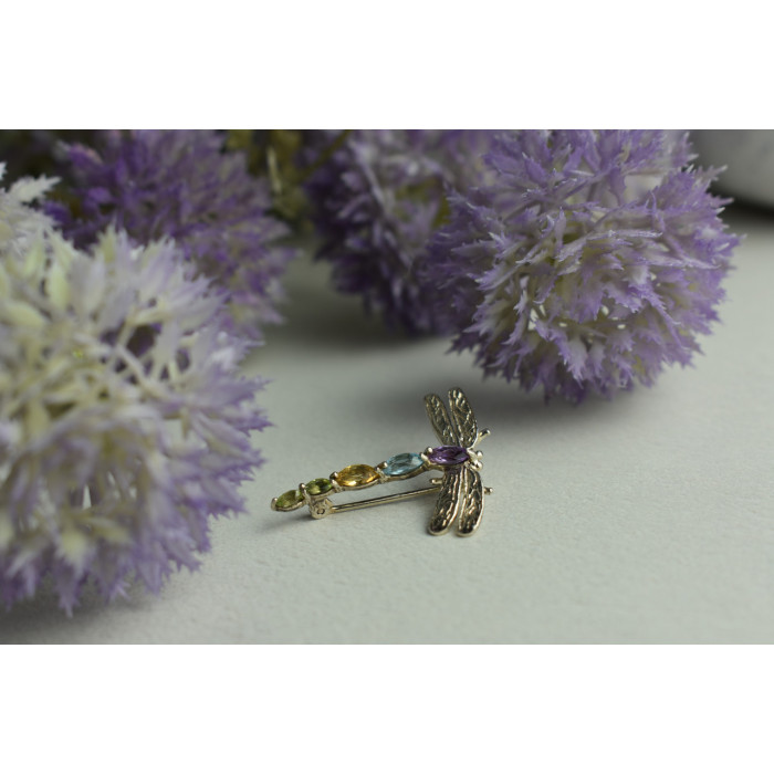 Sky Jewelry Серебряная брошь *СТРЕКОЗА* с натуральными камнями