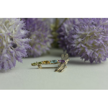 Sky Jewelry Серебряная брошь *СТРЕКОЗА* с натуральными камнями