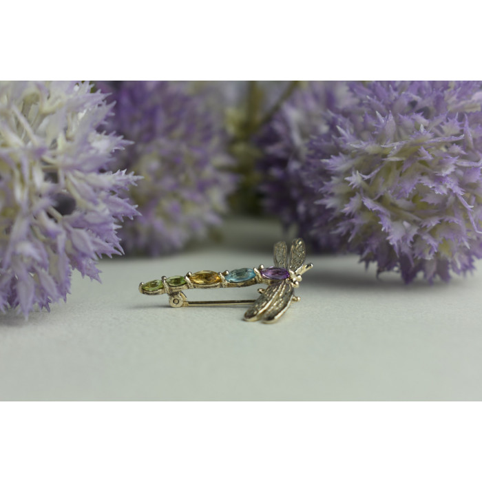 Sky Jewelry Серебряная брошь *СТРЕКОЗА* с натуральными камнями