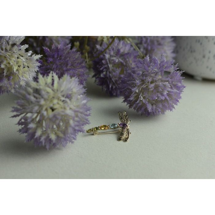 Sky Jewelry Серебряная брошь *СТРЕКОЗА* с натуральными камнями