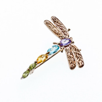 Sky Jewelry Серебряная брошь *СТРЕКОЗА* с натуральными камнями