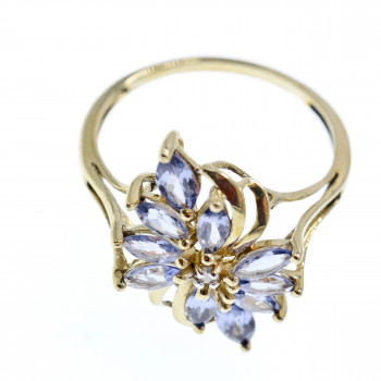 Sky Jewelry Золотое кольцо 14К (585 проба) с Танзанитом и Бриллиантом