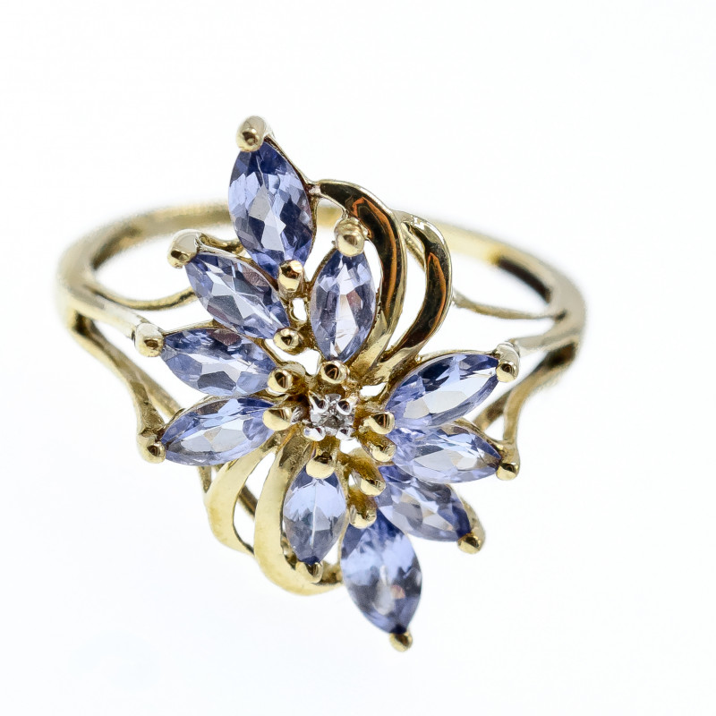 Sky Jewelry Золотое кольцо 14К (585 проба) с Танзанитом и Бриллиантом