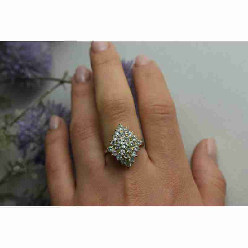 Sky Jewelry Серебряное кольцо в позолоте с камнями Голубая Шпинель