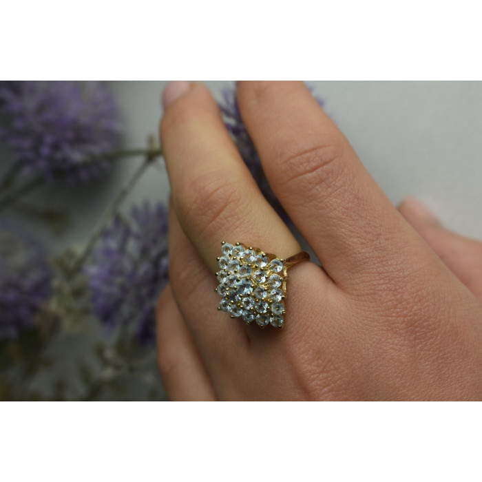 Sky Jewelry Серебряное кольцо в позолоте с камнями Голубая Шпинель