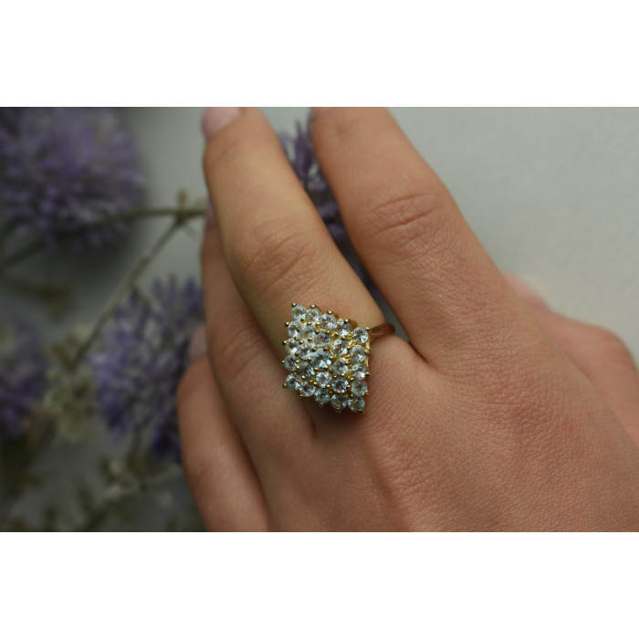 Sky Jewelry Серебряное кольцо в позолоте с камнями Голубая Шпинель