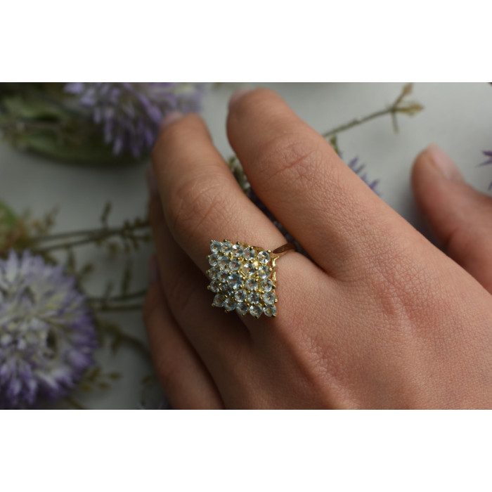 Sky Jewelry Серебряное кольцо в позолоте с камнями Голубая Шпинель