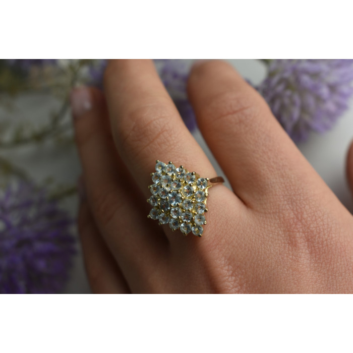 Sky Jewelry Серебряное кольцо в позолоте с камнями Голубая Шпинель