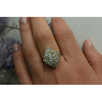 Sky Jewelry Серебряное кольцо в позолоте с камнями Голубая Шпинель