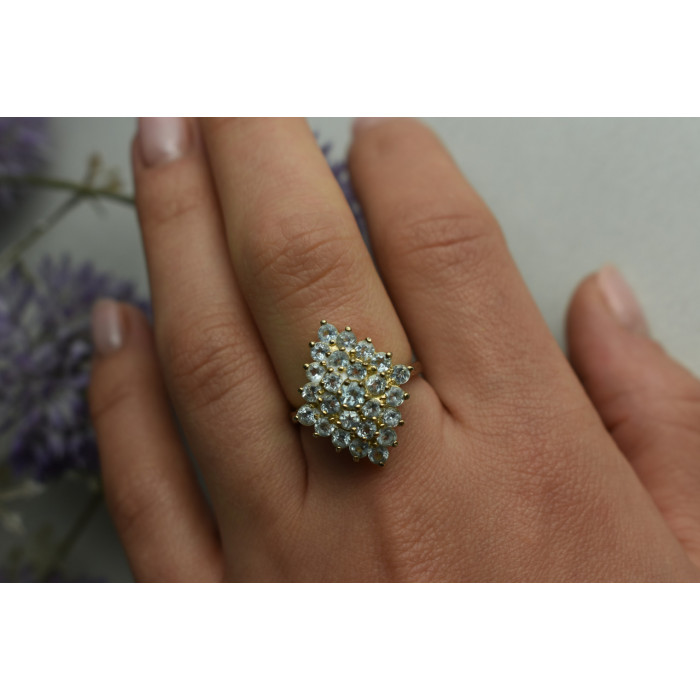 Sky Jewelry Серебряное кольцо в позолоте с камнями Голубая Шпинель