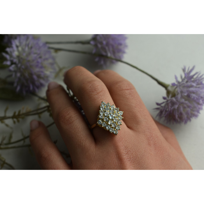 Sky Jewelry Серебряное кольцо в позолоте с камнями Голубая Шпинель