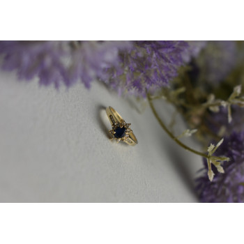 Sky Jewelry Золотое кольцо 14К (585 проба) с темно-синей Шпинелью и бриллиантами