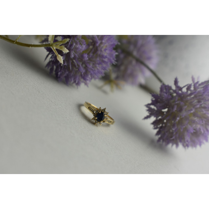 Sky Jewelry Золотое кольцо 14К (585 проба) с темно-синей Шпинелью и бриллиантами