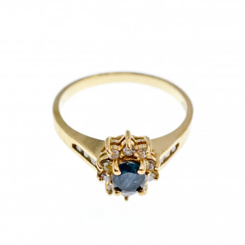 Sky Jewelry Золотое кольцо 14К (585 проба) с темно-синей Шпинелью и бриллиантами
