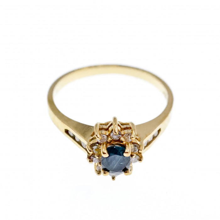 Sky Jewelry Золотое кольцо 14К (585 проба) с темно-синей Шпинелью и бриллиантами