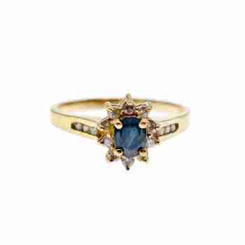 Sky Jewelry Золотое кольцо 14К (585 проба) с темно-синей Шпинелью и бриллиантами