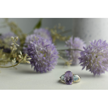 Sky Jewelry Серебряное кольцо 925 пробы с Аметистом и Голубой Шпинелью