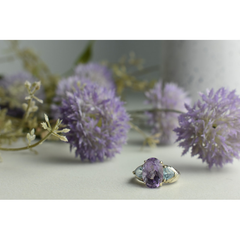 Sky Jewelry Серебряное кольцо 925 пробы с Аметистом и Голубой Шпинелью