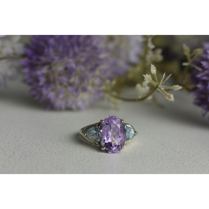 Sky Jewelry Серебряное кольцо 925 пробы с Аметистом и Голубой Шпинелью