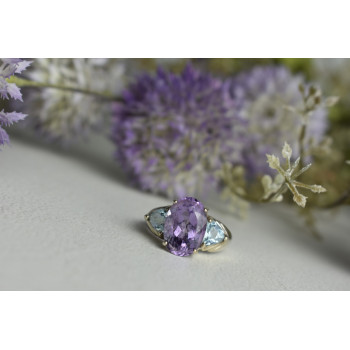 Sky Jewelry Серебряное кольцо 925 пробы с Аметистом и Голубой Шпинелью