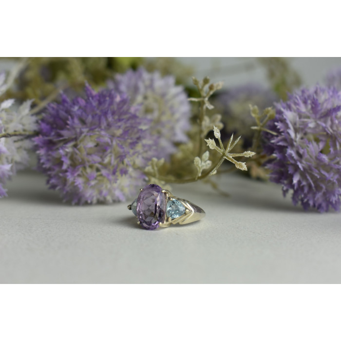 Sky Jewelry Серебряное кольцо 925 пробы с Аметистом и Голубой Шпинелью