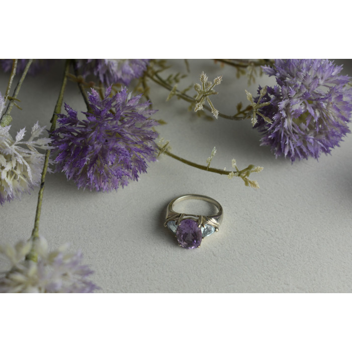 Sky Jewelry Серебряное кольцо 925 пробы с Аметистом и Голубой Шпинелью