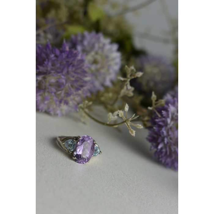 Sky Jewelry Серебряное кольцо 925 пробы с Аметистом и Голубой Шпинелью