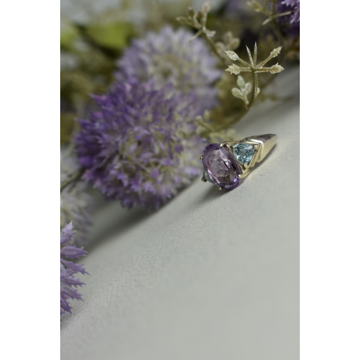 Sky Jewelry Серебряное кольцо 925 пробы с Аметистом и Голубой Шпинелью