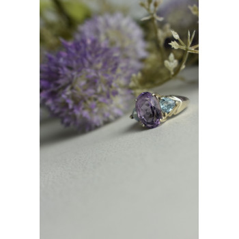 Sky Jewelry Серебряное кольцо 925 пробы с Аметистом и Голубой Шпинелью
