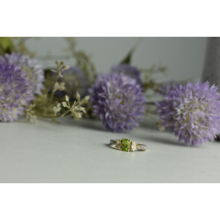 Sky Jewelry Серебряное кольцо 925 проба с Перидотом и Бесцветным Кварцем