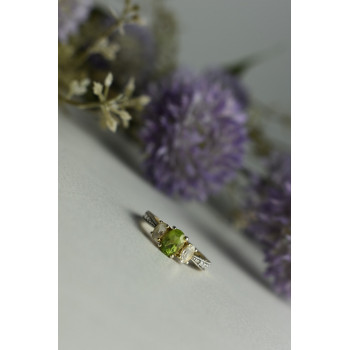 Sky Jewelry Серебряное кольцо 925 проба с Перидотом и Бесцветным Кварцем