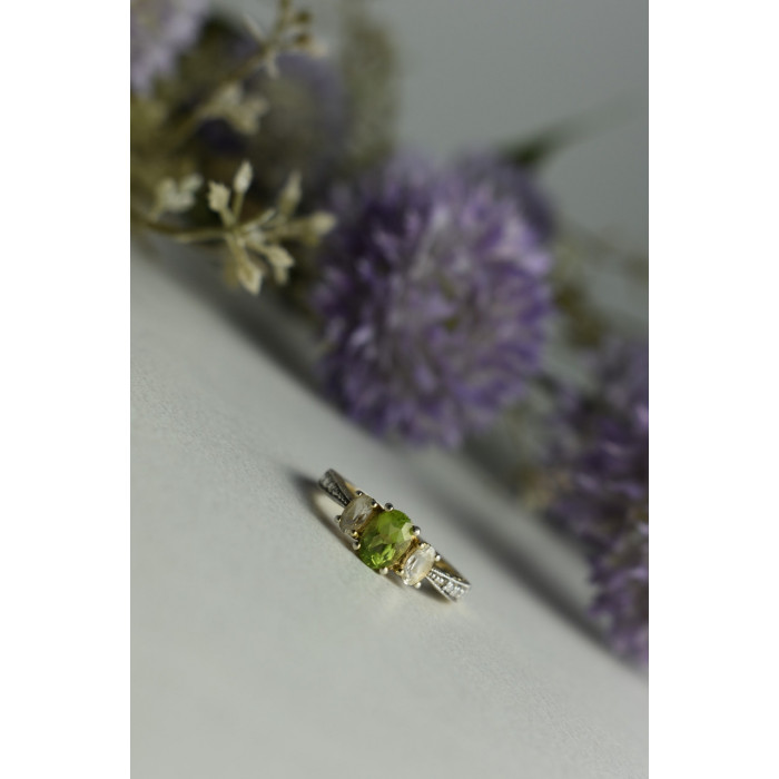 Sky Jewelry Серебряное кольцо 925 проба с Перидотом и Бесцветным Кварцем