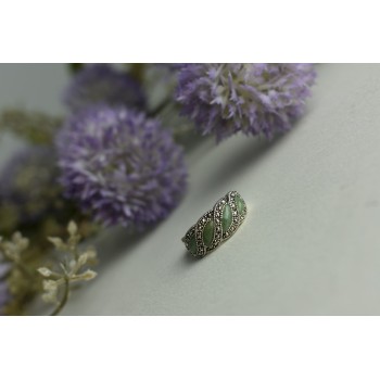 Sky Jewelry Серебряное кольцо 925 проба с зеленым Нефритом и камнями Морион
