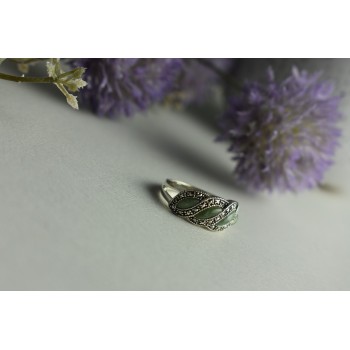 Sky Jewelry Серебряное кольцо 925 проба с зеленым Нефритом и камнями Морион