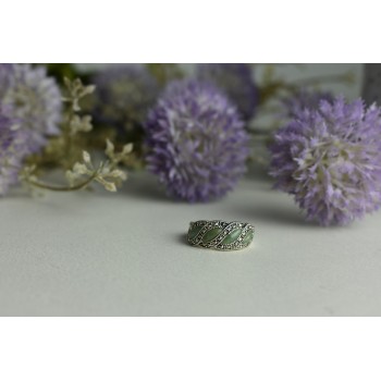 Sky Jewelry Серебряное кольцо 925 проба с зеленым Нефритом и камнями Морион