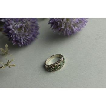 Sky Jewelry Серебряное кольцо 925 проба с зеленым Нефритом и камнями Морион