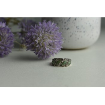 Sky Jewelry Серебряное кольцо 925 проба с зеленым Нефритом и камнями Морион