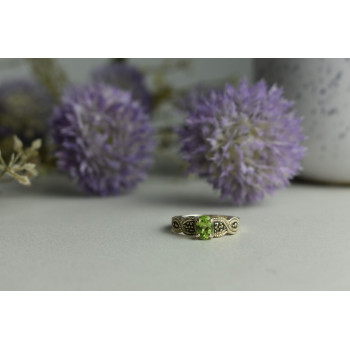 Sky Jewelry Серебряное кольцо 925 пробы с Хризолитом и камнями Морион